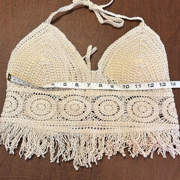 Sans Souci Crochet Fringe Padded Bralette Crop Top Beach Vacation Swim Coverup - Picture 5 of 6